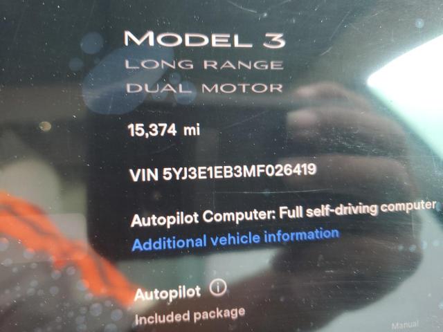 Photo 9 from auction – 2021 TESLA MODEL 3 with VIN 5YJ3E1EB3MF026419