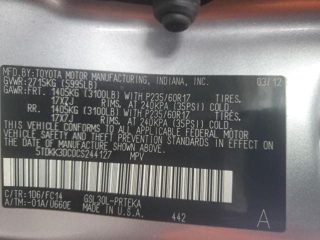 Photo 14 from auction – 2012 TOYOTA SIENNA LE with VIN 5TDKK3DC0CS244127