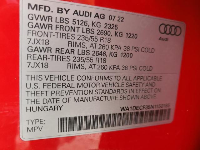 Photo 14 from auction – 2022 AUDI Q3 PREMIUM with VIN WA1DECF35N1150185