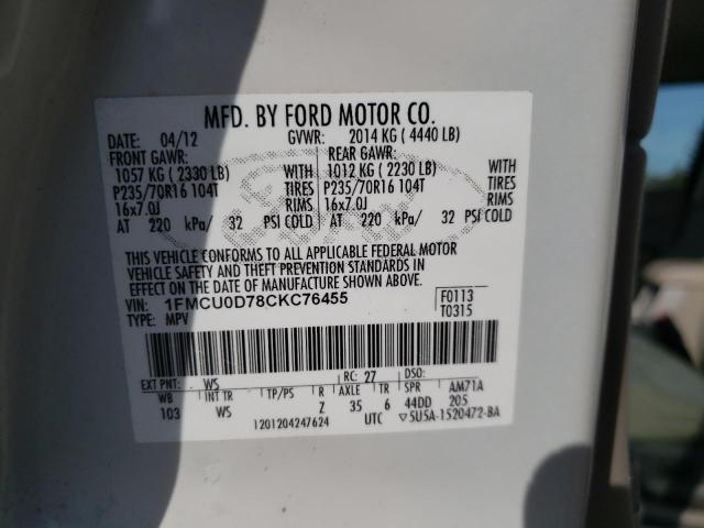 Photo 14 from auction – 2012 FORD ESCAPE XLT with VIN 1FMCU0D78CKC76455