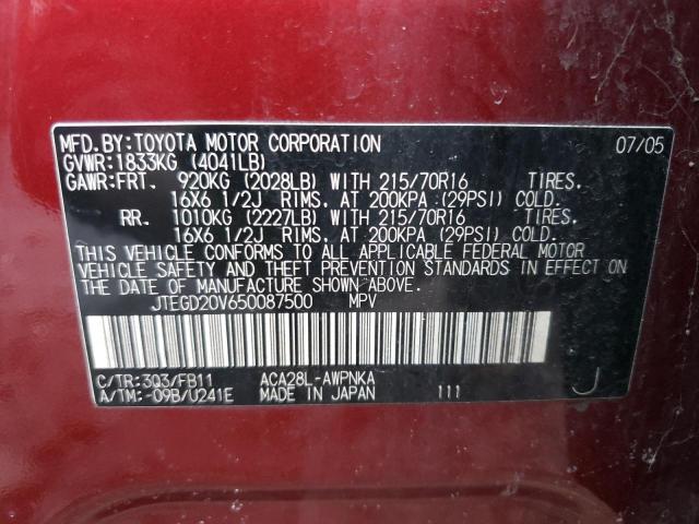 Photo 14 from auction – 2005 TOYOTA RAV4 with VIN JTEGD20V650087500