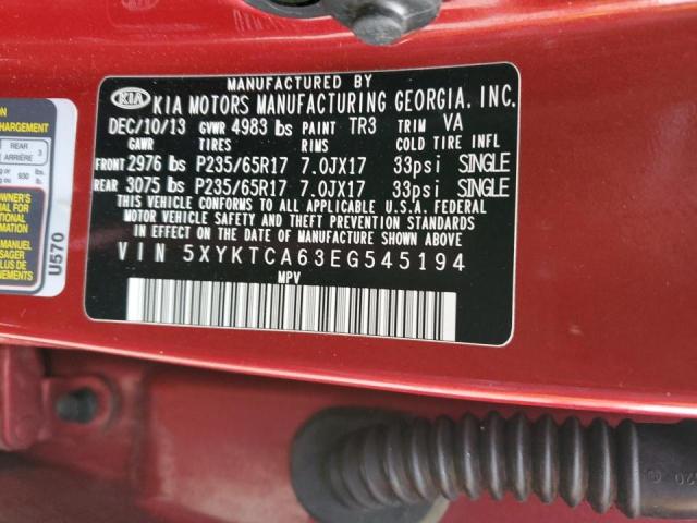 Photo 14 from auction – 2014 KIA SORENTO LX with VIN 5XYKTCA63EG545194