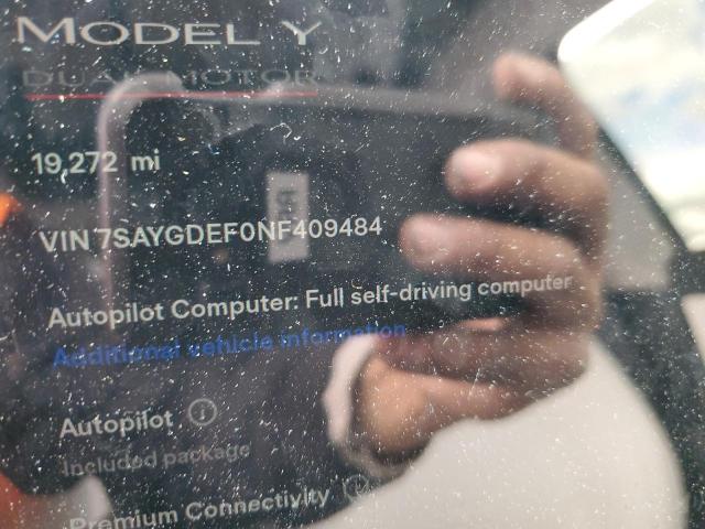 Photo 9 from auction – 2022 TESLA MODEL Y with VIN 7SAYGDEF0NF409484