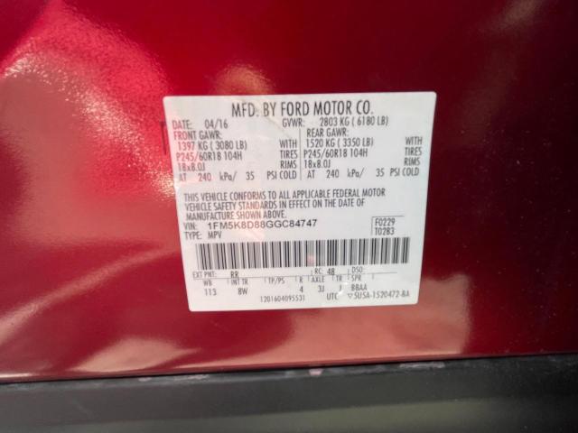 Photo 10 from auction – 2016 FORD EXPLORER X with VIN 1FM5K8D88GGC84747