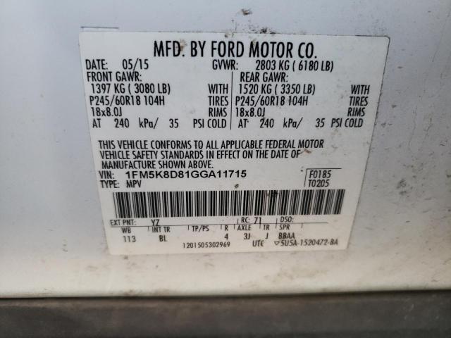 Photo 14 from auction – 2016 FORD EXPLORER X with VIN 1FM5K8D81GGA11715