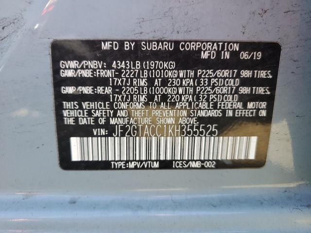 Photo 14 from auction – 2019 SUBARU CROSSTREK with VIN JF2GTACC1KH355525