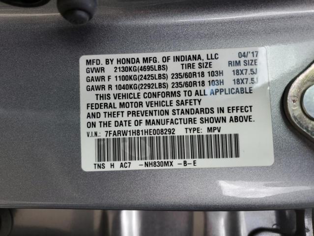 Photo 14 from auction – 2017 HONDA CR-V EXL with VIN 7FARW1H81HE008292