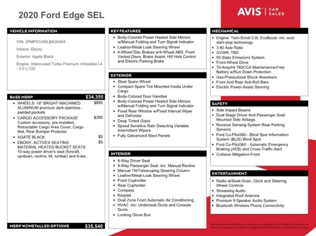 Photo 12 from auction – 2020 FORD EDGE SEL with VIN 2FMPK3J95LBA35493