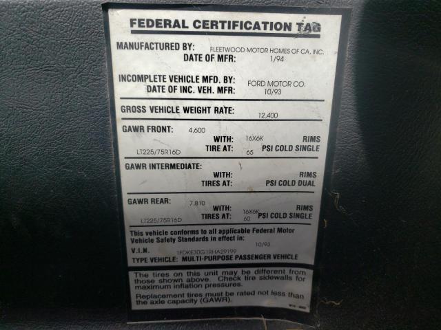 Photo 10 from auction – 1994 FLEETWOOD TIOGA with VIN 1FDKE30G1RHA29199
