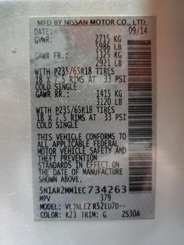 Photo 14 from auction – 2014 NISSAN PATHFINDER with VIN 5N1AR2MM1EC734263
