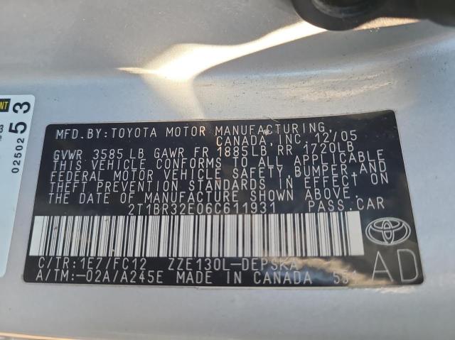 Photo 10 from auction – 2006 TOYOTA COROLLA CE with VIN 2T1BR32E06C611931