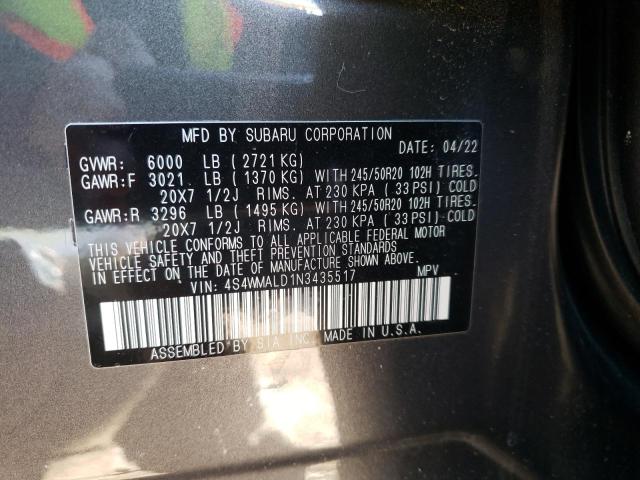Photo 14 from auction – 2022 SUBARU ASCENT LIM with VIN 4S4WMALD1N3435517