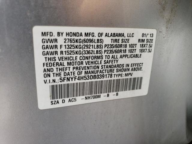 Photo 14 from auction – 2013 HONDA PILOT EXL with VIN 5FNYF4H53DB039178