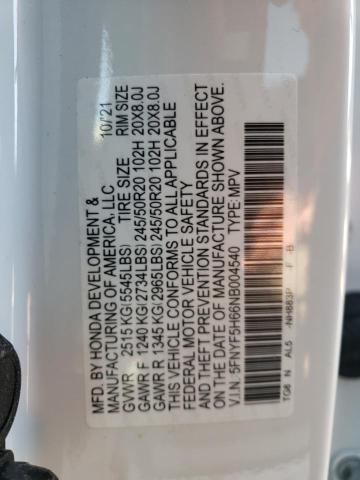Photo 14 from auction – 2022 HONDA PILOT TOUR with VIN 5FNYF5H66NB004540