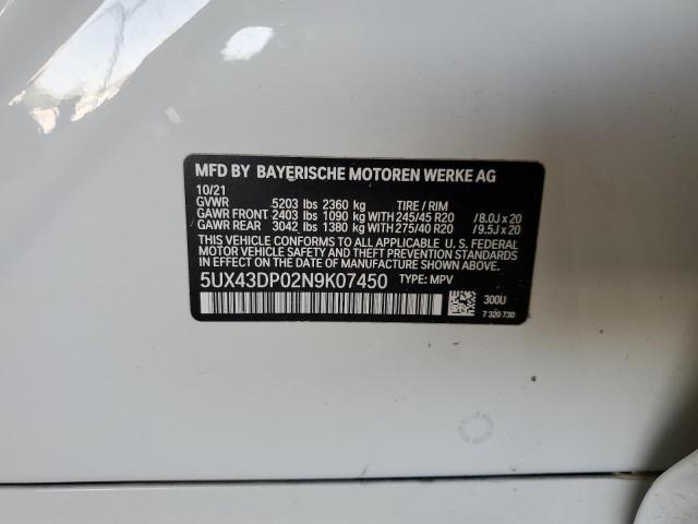 Photo 14 from auction – 2022 BMW X3 SDRIVE3 with VIN 5UX43DP02N9K07450