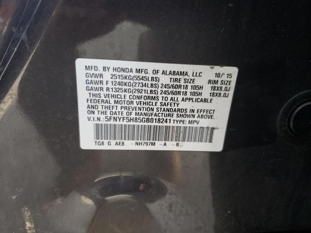 Photo 14 from auction – 2016 HONDA PILOT EXL with VIN 5FNYF5H85GB018241