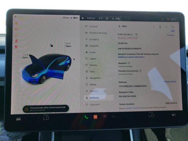 Photo 9 from auction – 2020 TESLA MODEL 3 with VIN 5YJ3E1EC3LF643570