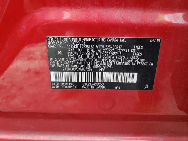 Photo 14 from auction – 2010 TOYOTA RAV4 with VIN 2T3BK4DV3AW027268