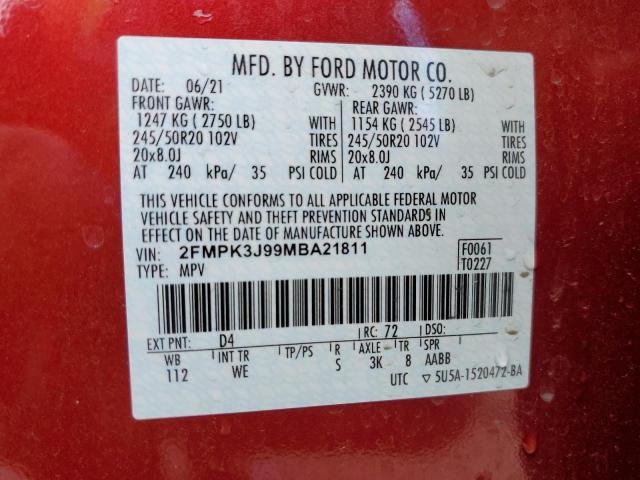 Photo 14 from auction – 2021 FORD EDGE SEL with VIN 2FMPK3J99MBA21811