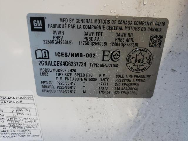 Photo 14 from auction – 2016 CHEVROLET EQUINOX LT with VIN 2GNALCEK4G6337724