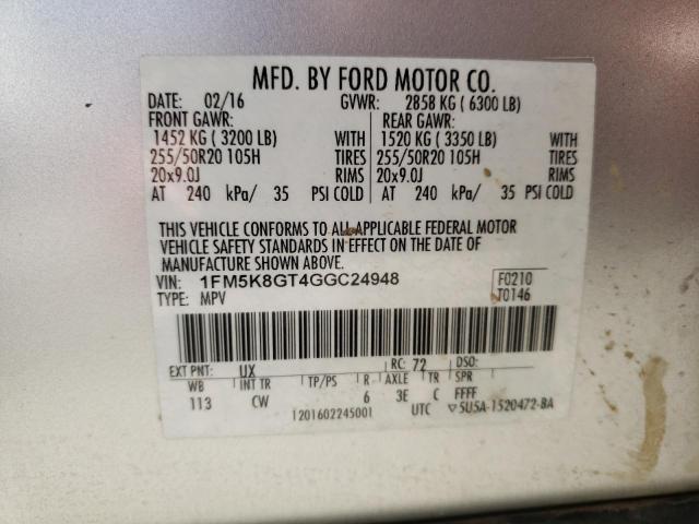Photo 14 from auction – 2016 FORD EXPLORER S with VIN 1FM5K8GT4GGC24948