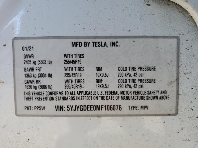 Photo 14 from auction – 2021 TESLA MODEL Y with VIN 5YJYGDEE0MF106076