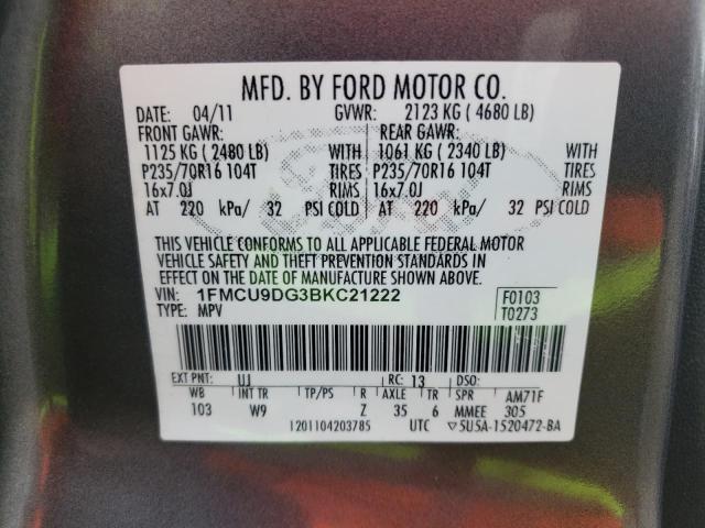 Photo 14 from auction – 2011 FORD ESCAPE XLT with VIN 1FMCU9DG3BKC21222