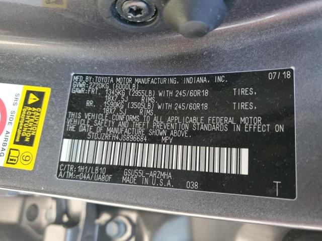 Photo 14 from auction – 2018 TOYOTA HIGHLANDER with VIN 5TDJZRFH4JS896684