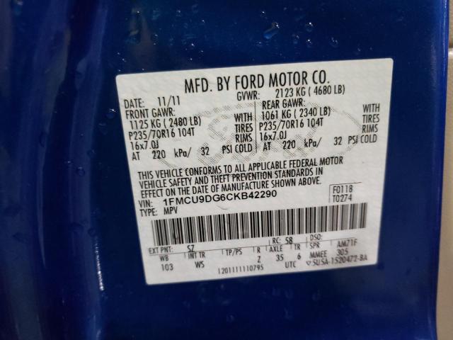 Photo 14 from auction – 2012 FORD ESCAPE XLT with VIN 1FMCU9DG6CKB42290