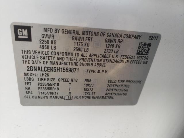Photo 14 from auction – 2017 CHEVROLET EQUINOX LT with VIN 2GNALCEK6H1569871