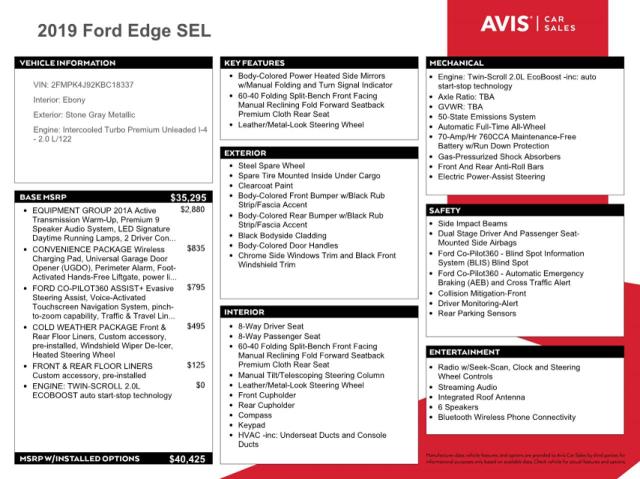 Photo 13 from auction – 2019 FORD EDGE SEL with VIN 2FMPK4J92KBC18337