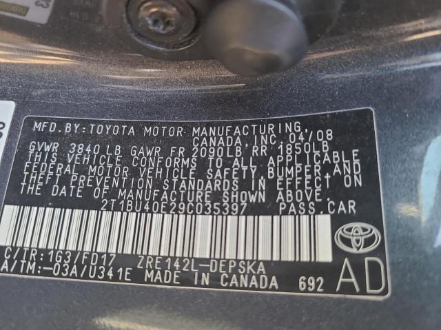 Photo 10 from auction – 2009 TOYOTA COROLLA BA with VIN 2T1BU40E29C035397