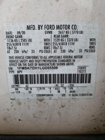 Photo 14 from auction – 2020 FORD EXPLORER X with VIN 1FMSK7DH1LGD05509