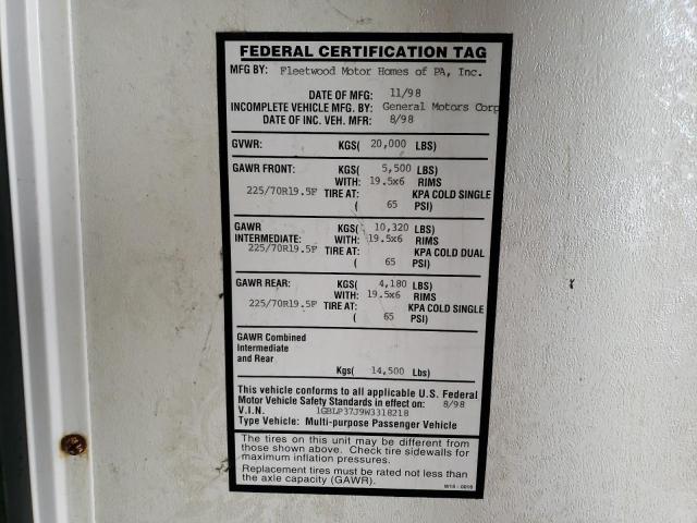 Photo 10 from auction – 1999 FLEE RV with VIN 1GBLP37J9W3318218