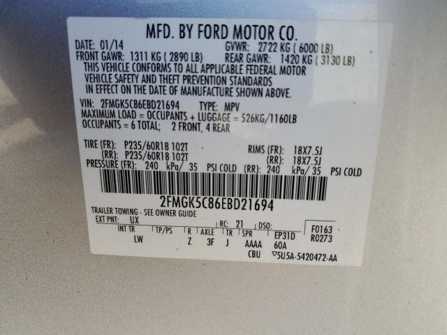 Photo 14 from auction – 2014 FORD FLEX SEL with VIN 2FMGK5C86EBD21694