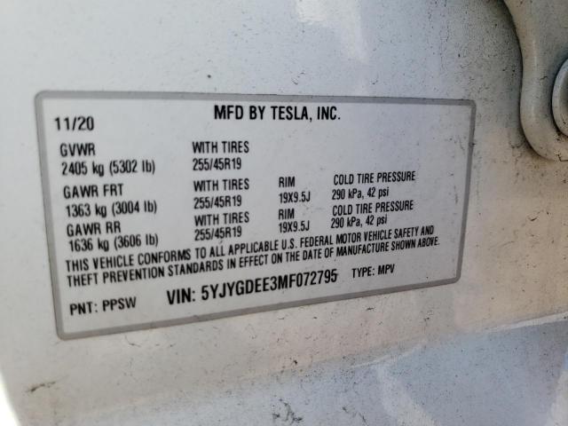 Photo 14 from auction – 2021 TESLA MODEL Y with VIN 5YJYGDEE3MF072795