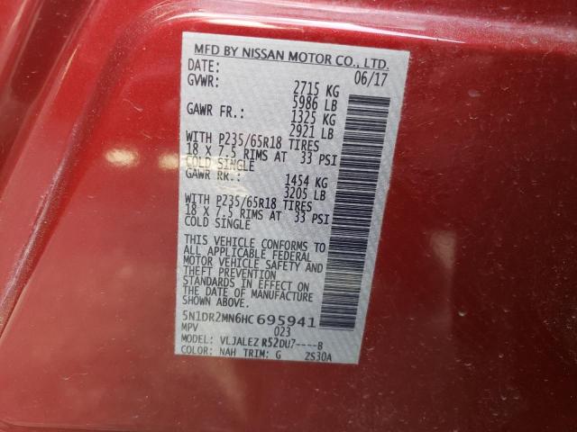 Photo 14 from auction – 2017 NISSAN PATHFINDER with VIN 5N1DR2MN6HC695941