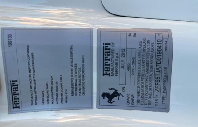 Photo 10 from auction – 2013 FERRARI CALIFORNIA with VIN ZFF65TJA7D0190410