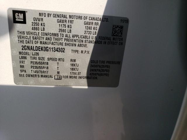 Photo 14 from auction – 2016 CHEVROLET EQUINOX LT with VIN 2GNALDEK0G1134302