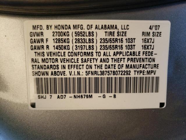 Photo 14 from auction – 2007 HONDA ODYSSEY EX with VIN 5FNRL38757B072292