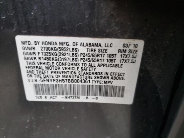 Photo 14 from auction – 2011 HONDA PILOT EXL with VIN 5FNYF3H57BB004361