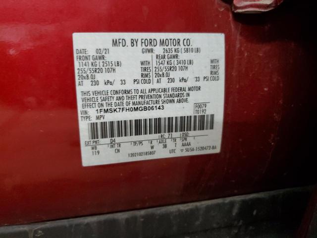 Photo 14 from auction – 2021 FORD EXPLORER L with VIN 1FMSK7FH0MGB06143