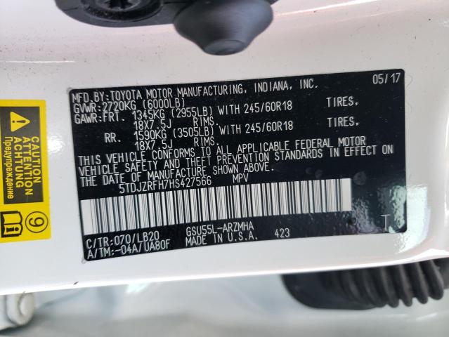 Photo 14 from auction – 2017 TOYOTA HIGHLANDER with VIN 5TDJZRFH7HS427566