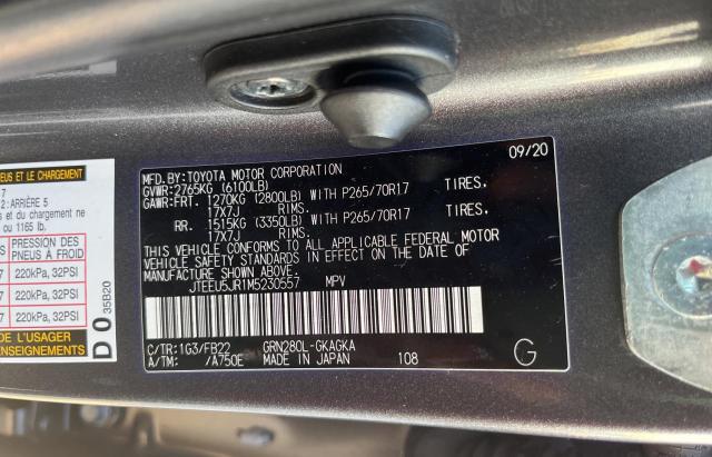 Photo 10 from auction – 2021 TOYOTA 4RUNNER SR with VIN JTEEU5JR1M5230557