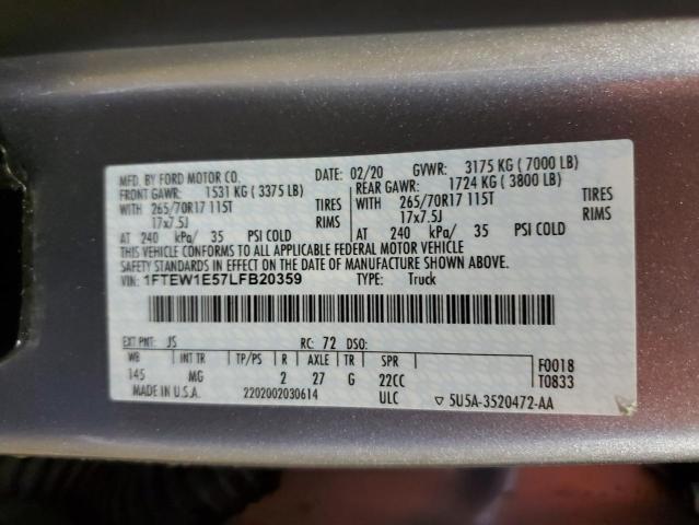 Photo 10 from auction – 2020 FORD F150 SUPER with VIN 1FTEW1E57LFB20359