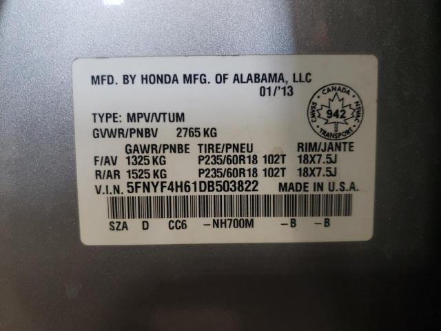 Photo 14 from auction – 2013 HONDA PILOT EXL with VIN 5FNYF4H61DB503822