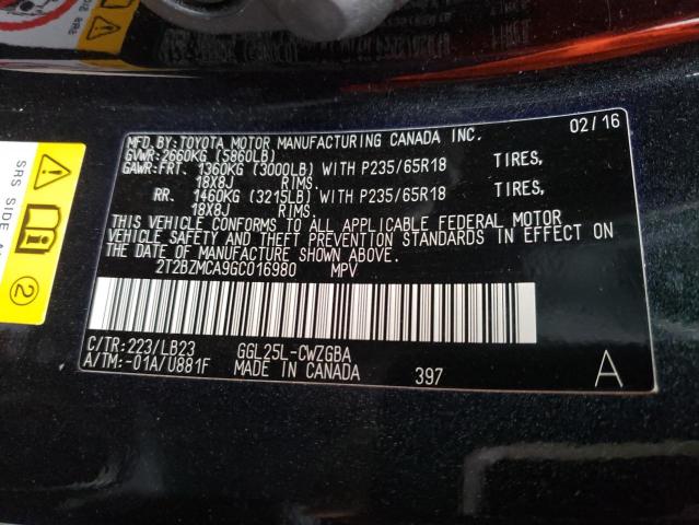 Photo 14 from auction – 2016 LEXUS RX 350 BAS with VIN 2T2BZMCA9GC016980