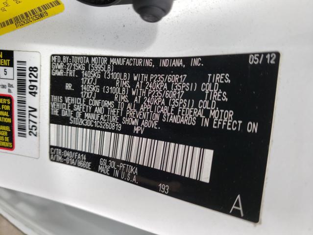 Photo 14 from auction – 2012 TOYOTA SIENNA with VIN 5TDZK3DC1CS260819