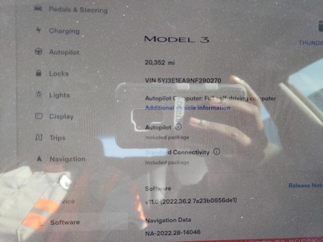 Photo 9 from auction – 2022 TESLA MODEL 3 with VIN 5YJ3E1EA9NF290270