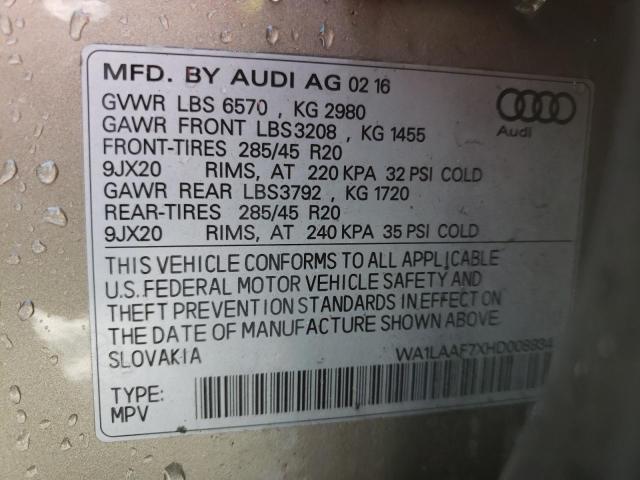 Photo 14 from auction – 2017 AUDI Q7 PREMIUM with VIN WA1LAAF7XHD008934